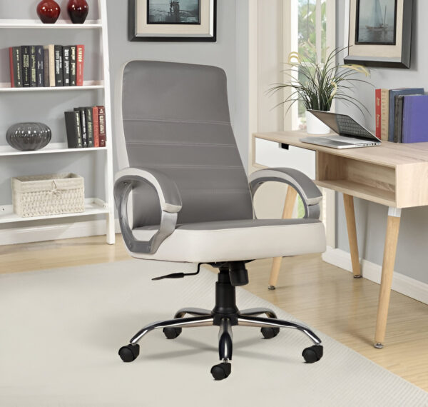 Ammu's C99 Apex High Back Leatherette Boss Chair/Revolving Chair/Office Chair/Computer Chair for Work from Home and Office with 3 Years of Warranty (White & Grey, High Back)