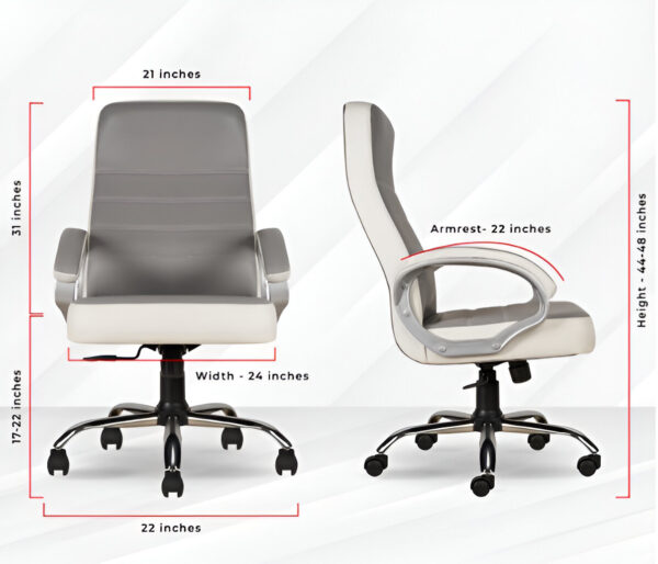 Ammu's C99 Apex High Back Leatherette Boss Chair/Revolving Chair/Office Chair/Computer Chair for Work from Home and Office with 3 Years of Warranty (White & Grey, High Back) - Image 2