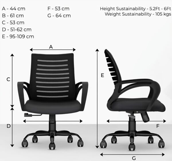 Ammu's Desire C104 Mesh Mid Back Chair | Ergonomic Office, Study, Revolving, Computer Chair for Work from Home Heavy Duty Metal Base, Seat Height Adjustable (Black) - Image 2