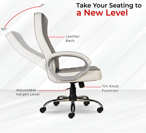 Ammu's C99 Apex High Back Leatherette Boss Chair/Revolving Chair/Office Chair/Computer Chair for Work from Home and Office with 3 Years of Warranty (White & Grey, High Back) - Image 3