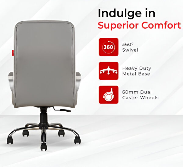 Ammu's C99 Apex High Back Leatherette Boss Chair/Revolving Chair/Office Chair/Computer Chair for Work from Home and Office with 3 Years of Warranty (White & Grey, High Back) - Image 4