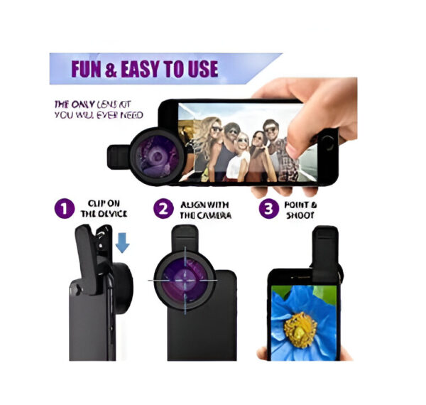 Ammu's MAXXOX Mobile Camera Lens, 0.45X Super Wide Angle Lens, 15X Macro Lens, Clip-On 2 in 1 Professional Kit for TIK Tok, Vlog, YouTube, Reels Compatible with All Smartphones-(Black) - Image 3