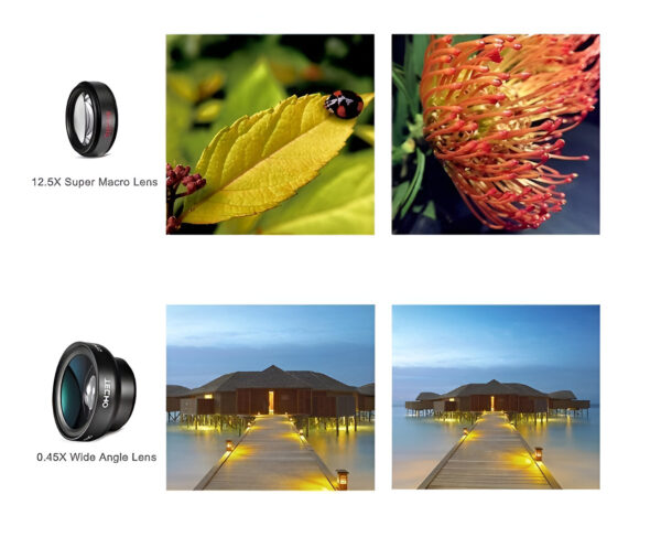 Ammu's MAXXOX Mobile Camera Lens, 0.45X Super Wide Angle Lens, 15X Macro Lens, Clip-On 2 in 1 Professional Kit for TIK Tok, Vlog, YouTube, Reels Compatible with All Smartphones-(Black) - Image 4