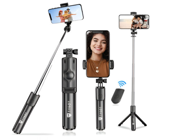 Ammu's Bluetooth Extendable Selfie Sticks with Wireless Remote and Tripod Stand, 3-in-1 Multifunctional Selfie Stick with Tripod Stand Compatible with iPhone/OnePlus/Samsung/Oppo/Vivo and All Phones