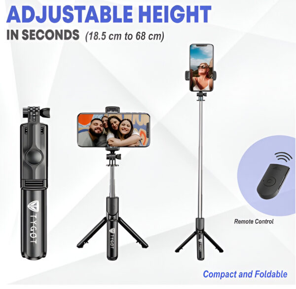 Ammu's Bluetooth Extendable Selfie Sticks with Wireless Remote and Tripod Stand, 3-in-1 Multifunctional Selfie Stick with Tripod Stand Compatible with iPhone/OnePlus/Samsung/Oppo/Vivo and All Phones - Image 3
