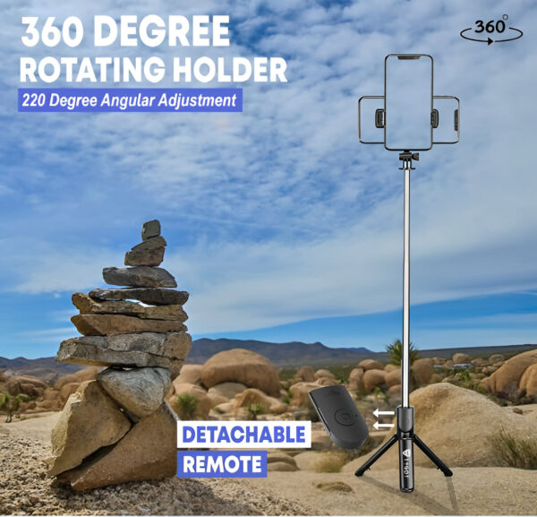 Ammu's Bluetooth Extendable Selfie Sticks with Wireless Remote and Tripod Stand, 3-in-1 Multifunctional Selfie Stick with Tripod Stand Compatible with iPhone/OnePlus/Samsung/Oppo/Vivo and All Phones - Image 2