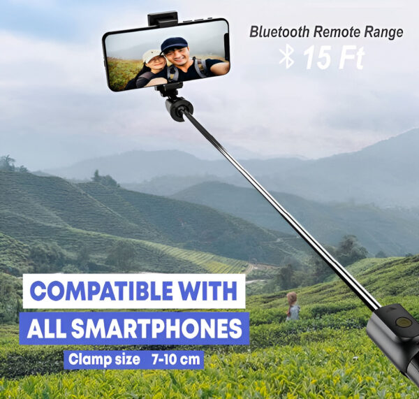 Ammu's Bluetooth Extendable Selfie Sticks with Wireless Remote and Tripod Stand, 3-in-1 Multifunctional Selfie Stick with Tripod Stand Compatible with iPhone/OnePlus/Samsung/Oppo/Vivo and All Phones - Image 5