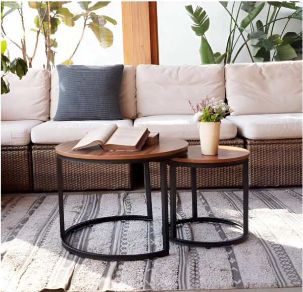 Ammu's Gold Metal Frame Modern Coffee Table Set 2 Piece, MDF Faux Marble Top Nesting Center Table Elegant/Glossy Stacking Tea Tablcee Modernity to Any Living Room. (Walnut & Black)