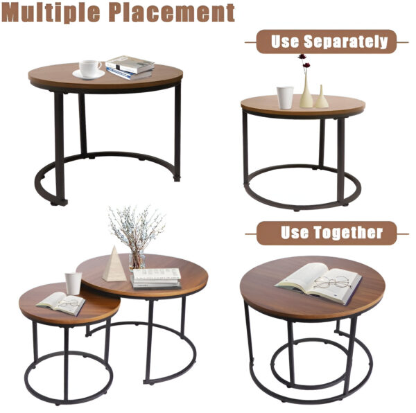 Ammu's Gold Metal Frame Modern Coffee Table Set 2 Piece, MDF Faux Marble Top Nesting Center Table Elegant/Glossy Stacking Tea Tablcee Modernity to Any Living Room. (Walnut & Black) - Image 2