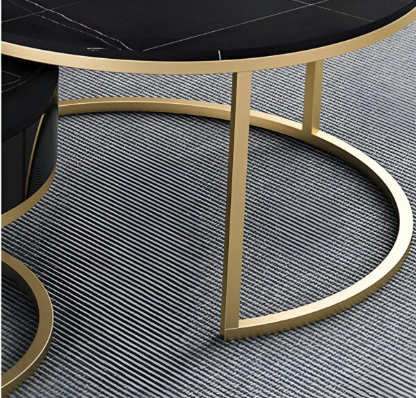 Ammu's Modern Round Coffee Tables Marbled Laminated Stackable Center Table with 1 Drawer Storage for Living Room Bedroom (Black Gold) - Image 3