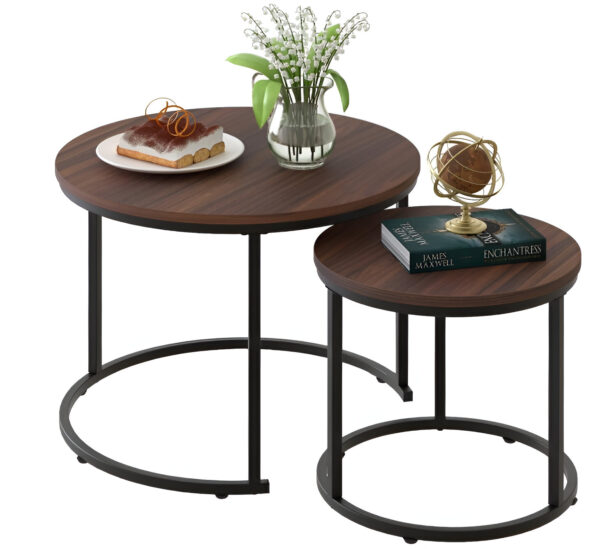 Ammu's Gold Metal Frame Modern Coffee Table Set 2 Piece, MDF Faux Marble Top Nesting Center Table Elegant/Glossy Stacking Tea Tablcee Modernity to Any Living Room. (Walnut & Black) - Image 3